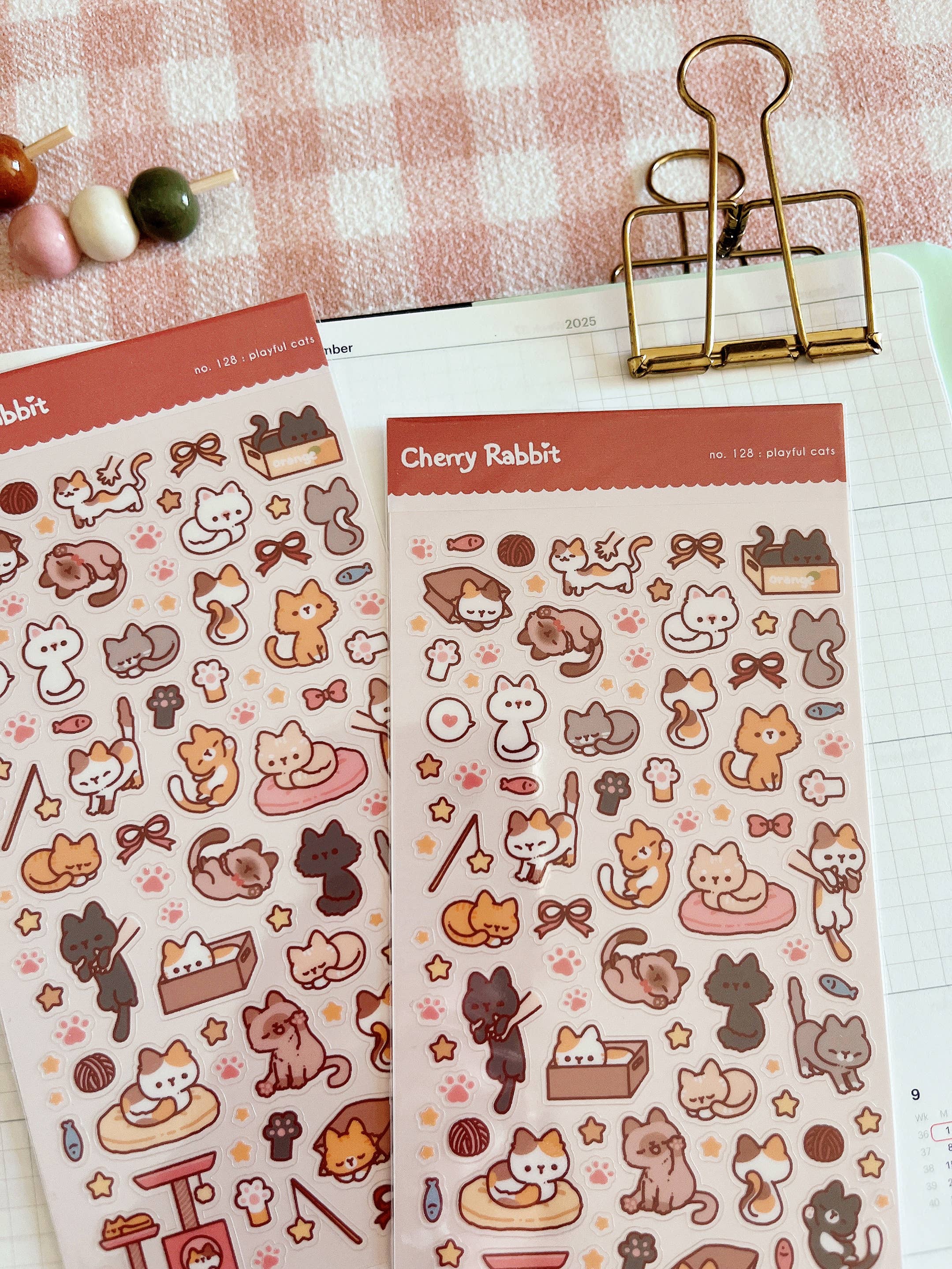 Cherry Rabbit - Wholesale Sticker - Playful Cats Sticker Sheet no.1282