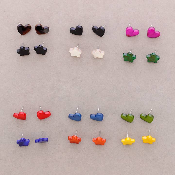 Sonata - Wholesale Snap Jewelry - Set of 2 Earrings Heart Star Resin8