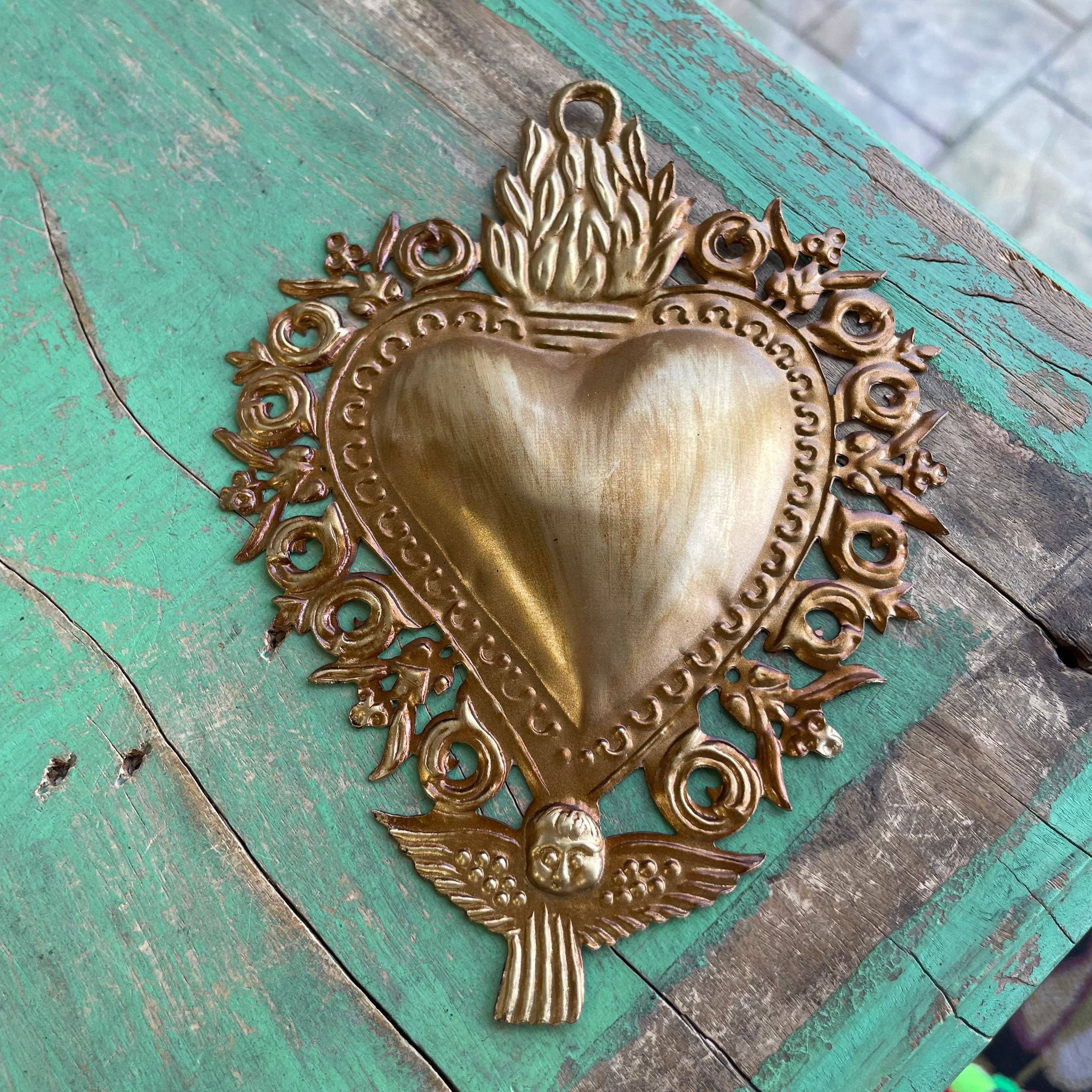 Gold Antique Inspired Hanging Sacred Heart for wholesale on Faire0