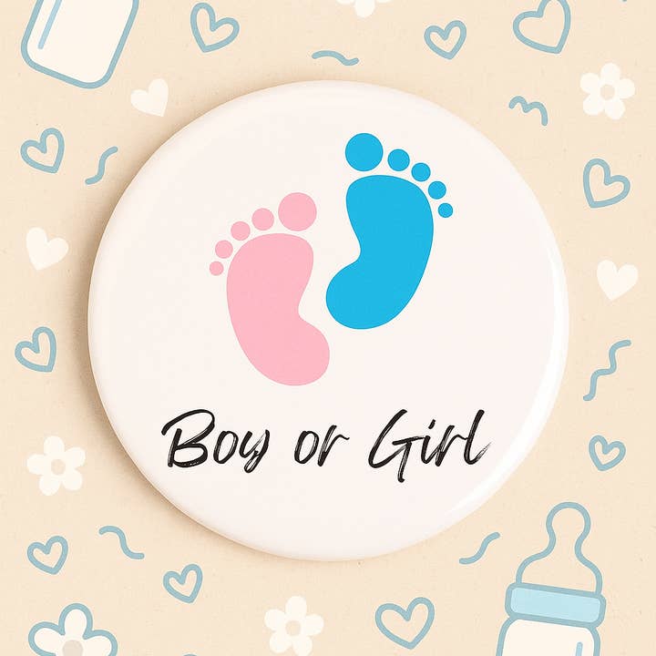 Magnetic Soul - Wholesale Lapel Pin/Button - Gender Reveal Party Button – Boy or Girl Footprint Design2