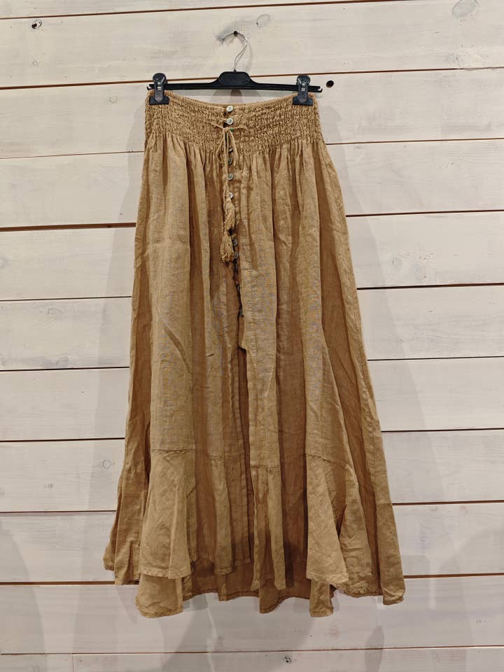 Linos y Textiles – wholesale Kjol - Dam – REF 80129 LINNEKJOL MED KNAPP, 100% LINNE RESÅR I MIDJAN.