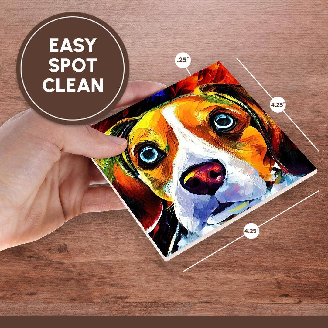 3dRose – Großhandel Untersetzer – 3dRose, Gesichtsporträt eines liebenswerten Beagle-Hundes. Familienfreundliches Geschenk oder Glücksbringer, Untersetzer.6