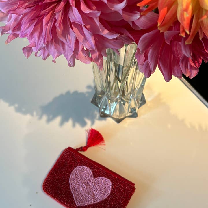 Muno - Vendita all'ingrosso Portamonete - Donna - Sacchetto a forma di cuore con perline rosse fatto a mano * Regalo * 3