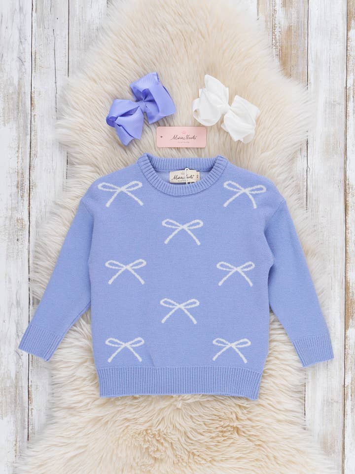 Marie Nicole Clothing - Wholesale Knit Sweater - Kids - Periwinkle Sweet Ribbon Sweater