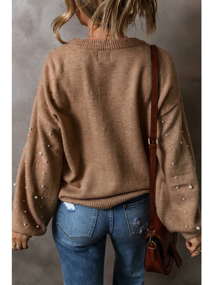 Little Daisy Closet - Wholesale Knit Sweater - Women's - LDC Long Sleeve Round Neck Pearl Pullover Sweater
