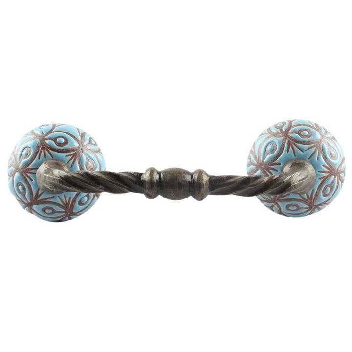 12 Piece Flower Ceramic Handles for Cabinets (Turquoise) for wholesale by Daana Paani LLC
