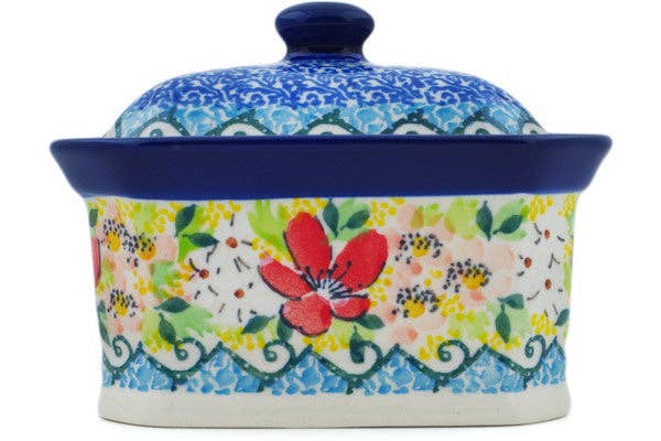 Polmedia Polish Pottery - Wholesale Decorative Box - Mini Cake Box 4", Salt Box, 4" Petal Dance Theme UNIKAT2