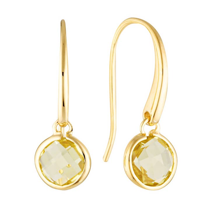Boucles d'oreilles pendantes Nova en quartz citron en vermeil d'or 18 carats ou en argent pour la vente par BOWERBIRD JEWELS