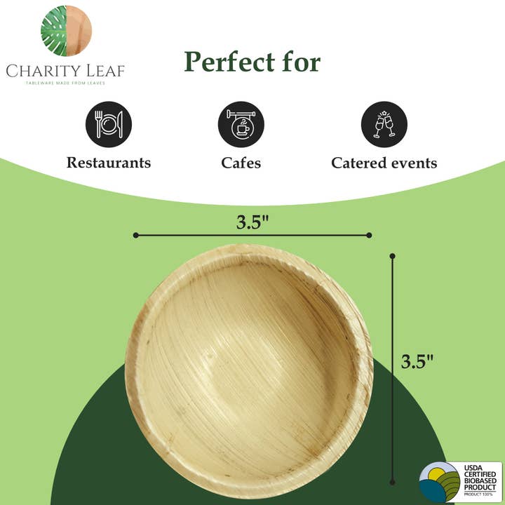 Charity Leaf - Wholesale Disposable plate - Palm Leaf Dipping Bowls -3.5" Inch (2.5 Oz) - Pack of 253