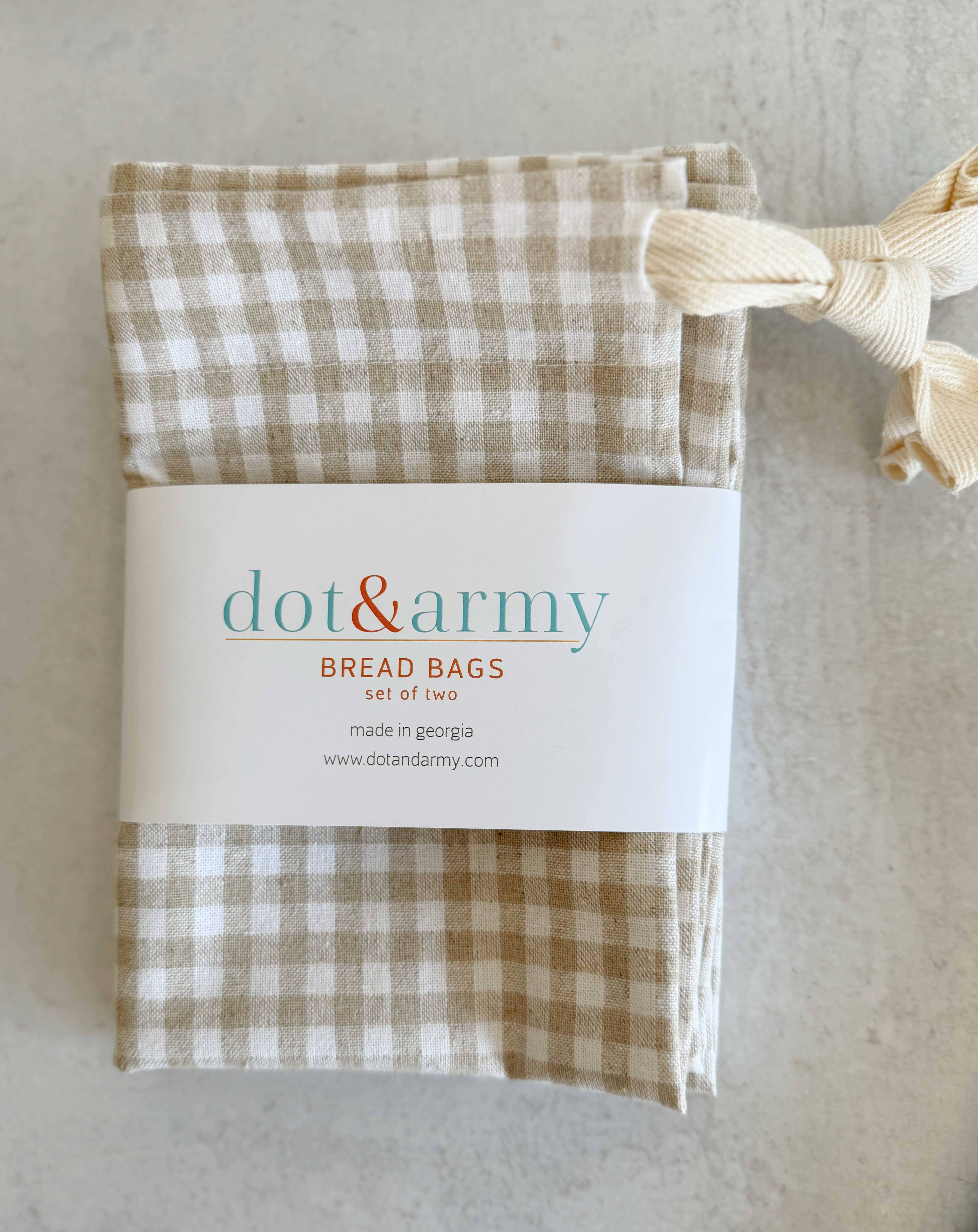 Dot and Army - Wholesale Food Storage Wrap/Bag - Check Linen Bread Bags, set of two    0
