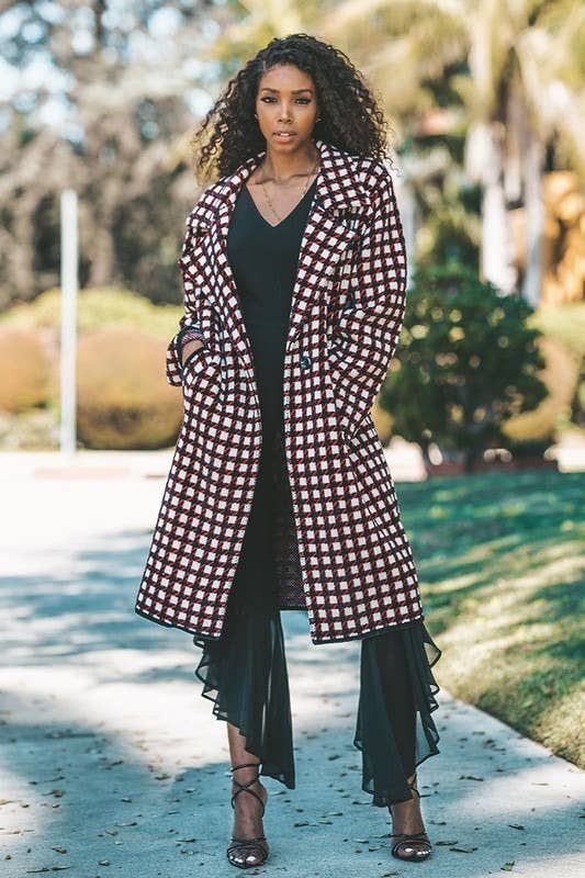 Rosso/Navy Cappotto maglione oversize a quadri Briley con tasche in vendita all'ingrosso su Faire7