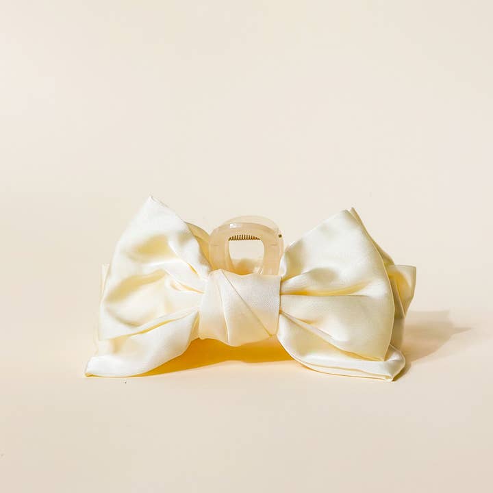 The Darling Effect - Wholesale Hair Clip - Women's - Satin Bow Claw Clip- Cream