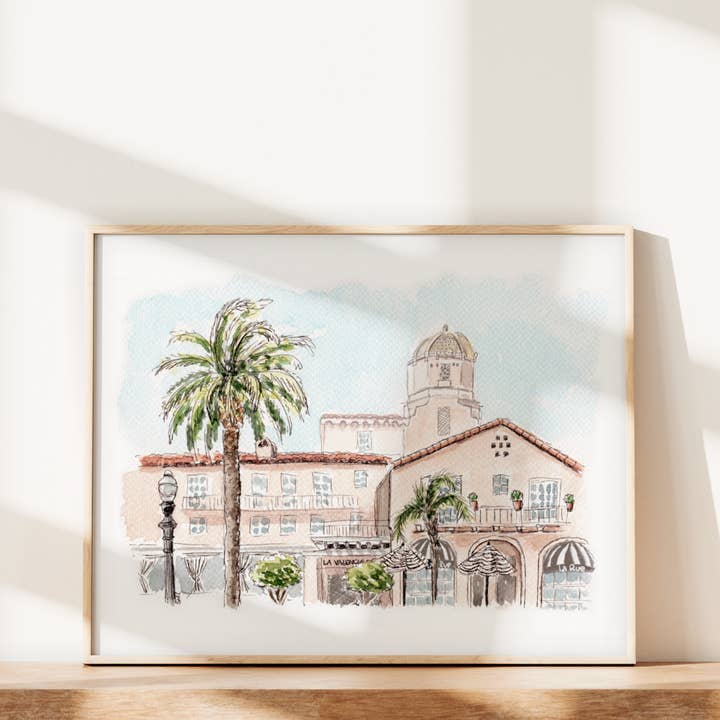 Impression d'art Pink Lady La Jolla – Scène de l'Hôtel La Valencia pour la vente par Swil Arts