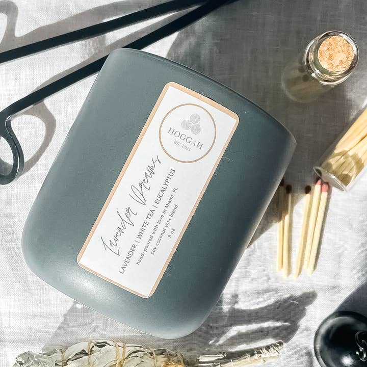 Lavender + white tea + eucalyptus coconut wax candle for wholesale by HOGGAH candles