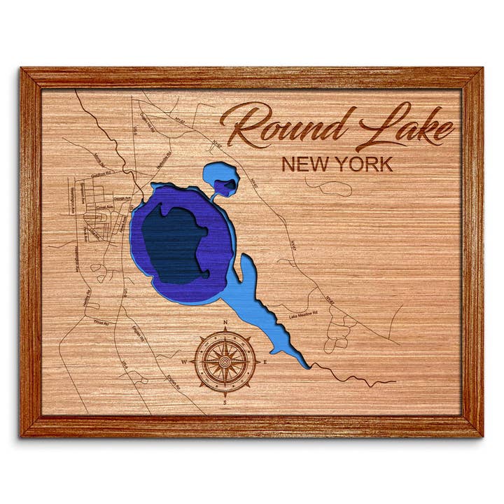 Round Lake, NY Dybdekort - Specialfremstillet Søvægkunst for engroshandel hos Premier Gifts and More