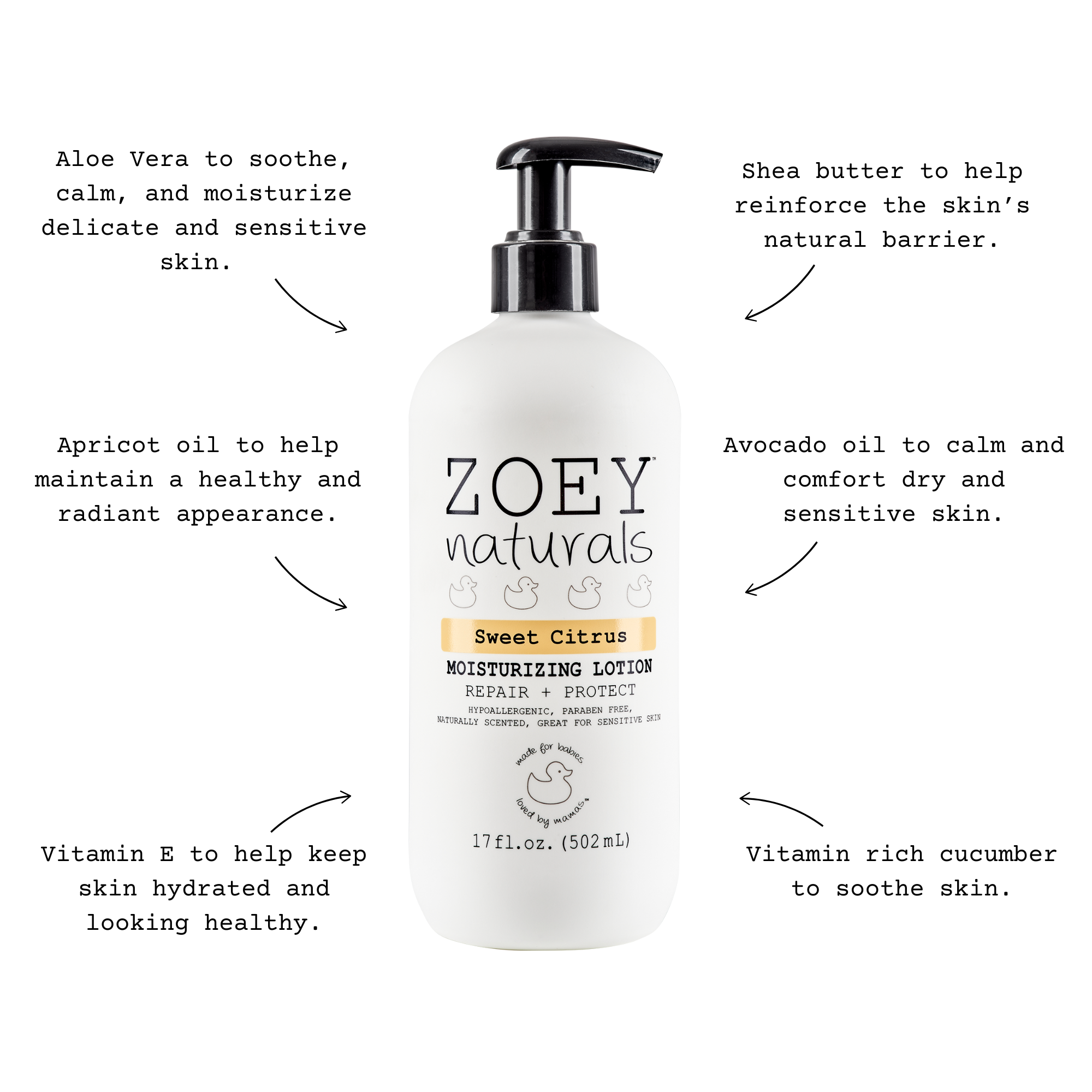 Zoey Naturals - Wholesale Body Cream/Lotion - Baby - Sweet Citrus Moisturizing Lotion - 17oz2