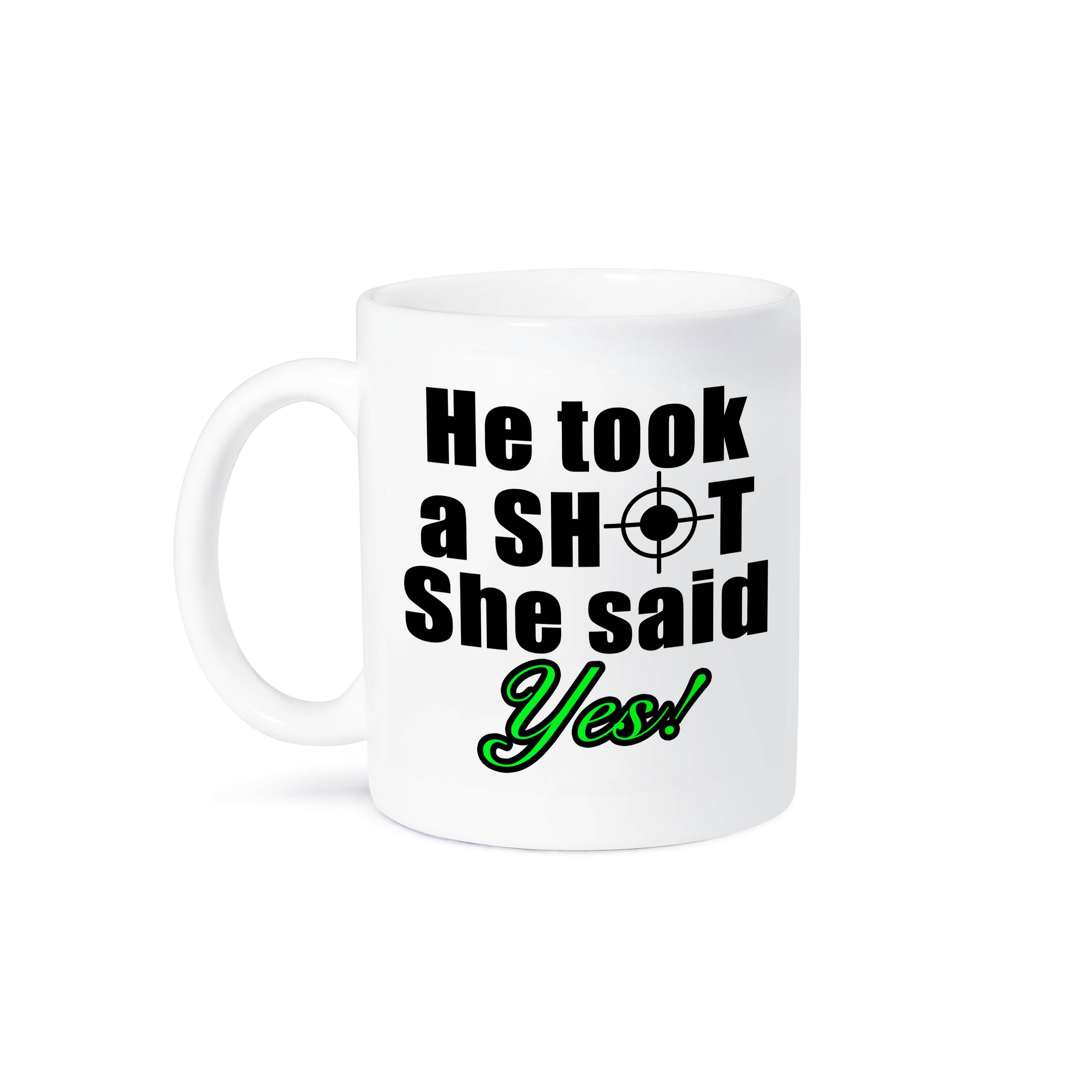3dRose - Wholesale Coffee Mug - 3dRose, He Took A Shot She Said Yes Green, Mug8