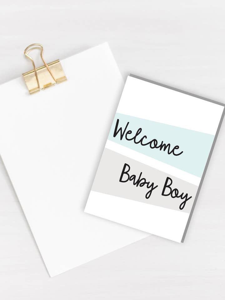 Welcome Baby Boy Card for wholesale by Três Paper Co