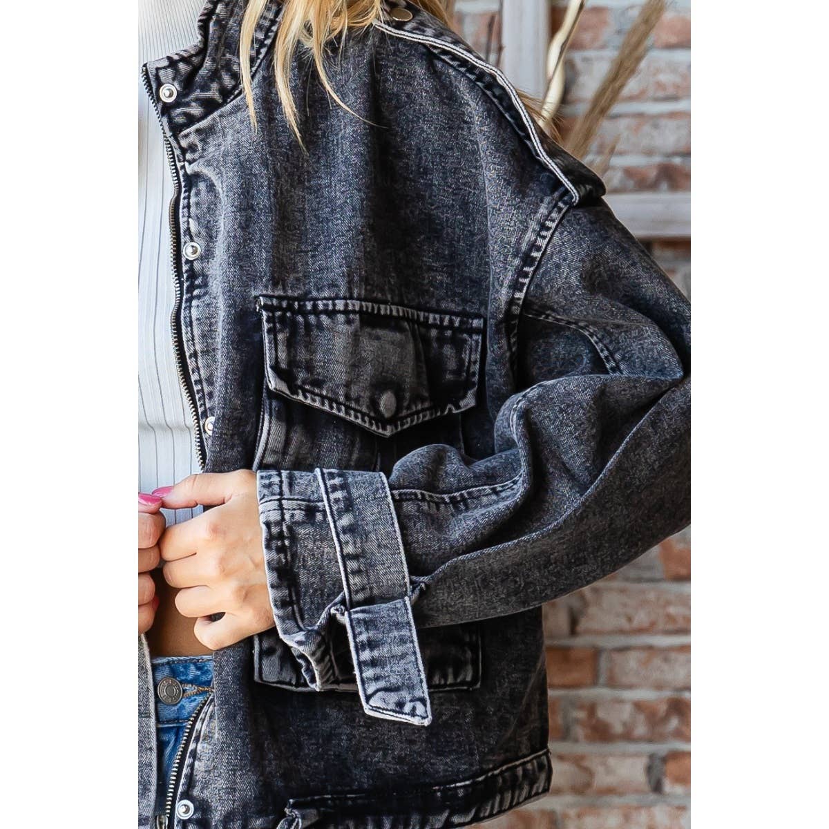 Veveret – Casaco de ganga - Mulher por atacado – Blusão Denim Utility de Bolso Duplo11