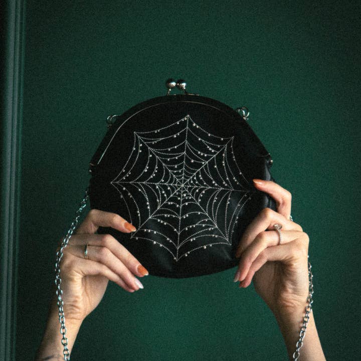 Ectogasm - Wholesale Top Handle Bag - Women's - Spiderweb Convertible Clasp Handbag in Black