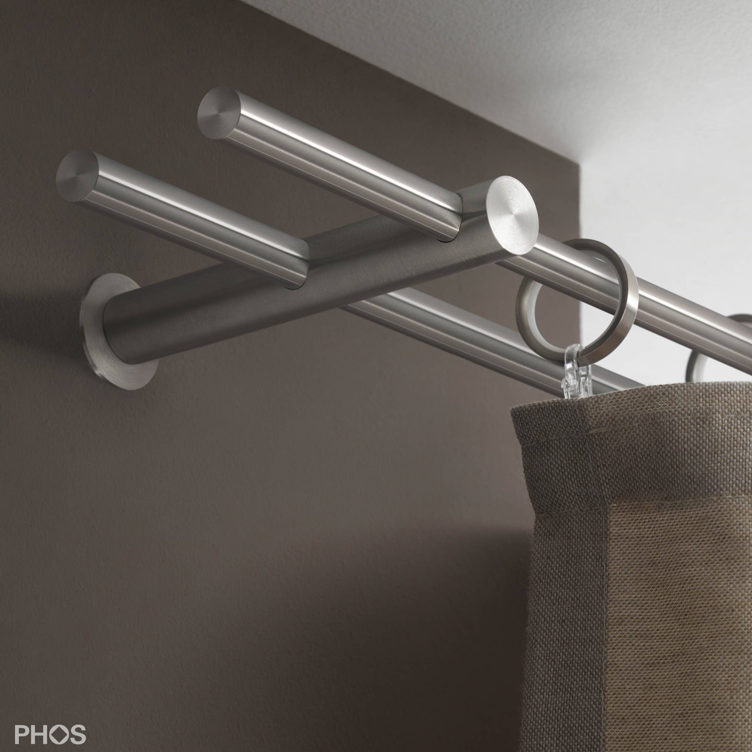 PHOS Design GmbH - Vente Tringles à rideaux - Tringle à rideaux double en acier inoxydable Ø 12 mm, longueur 100 cm1