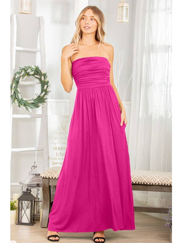 HEIMISH - Vendita all'ingrosso Vestito - Donna - SD1306-10 MAXI ABITO TUBINO TINTA UNITA CON VOLANT