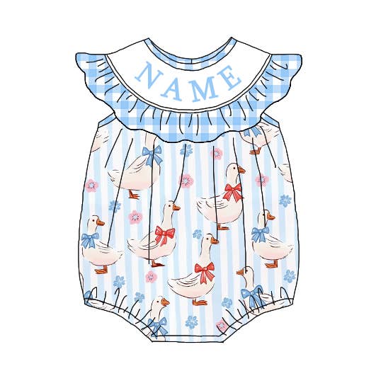 Baby Girls Summer Smocked Custom Name Silly Goose Romper for wholesale by Auraquise