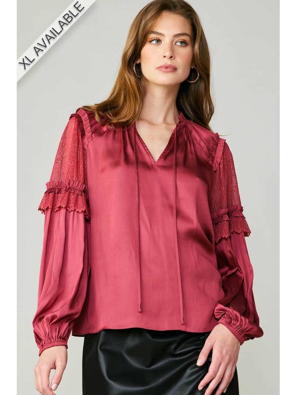 Current Air - Wholesale Blouse - Women's - Lace Sleeve Ruffle Detail Blouse - XL