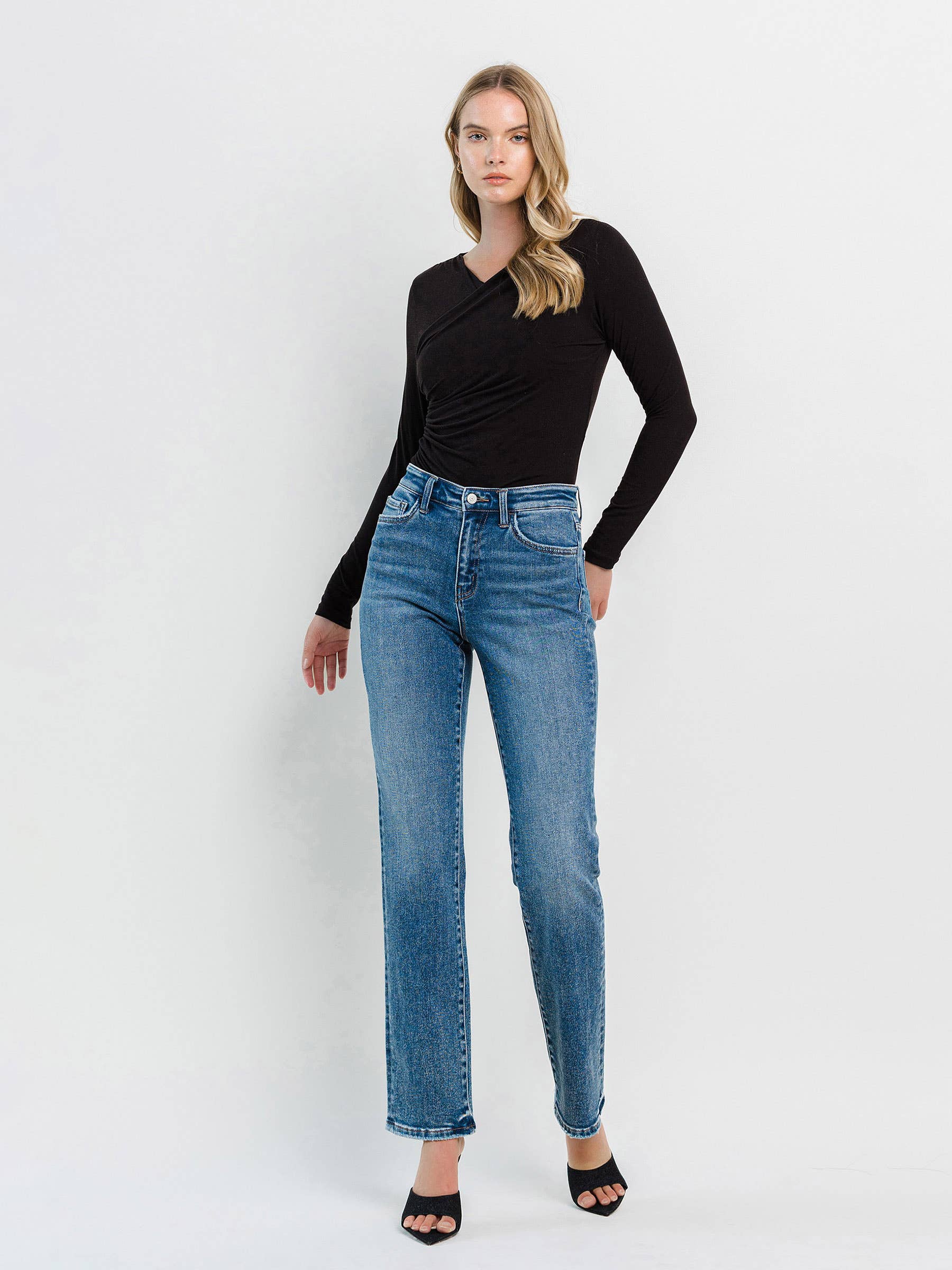 ILLUMINATE HIGH RISE MEDIUM DARK STRAIGHT JEANS F5383 for wholesale on Faire2