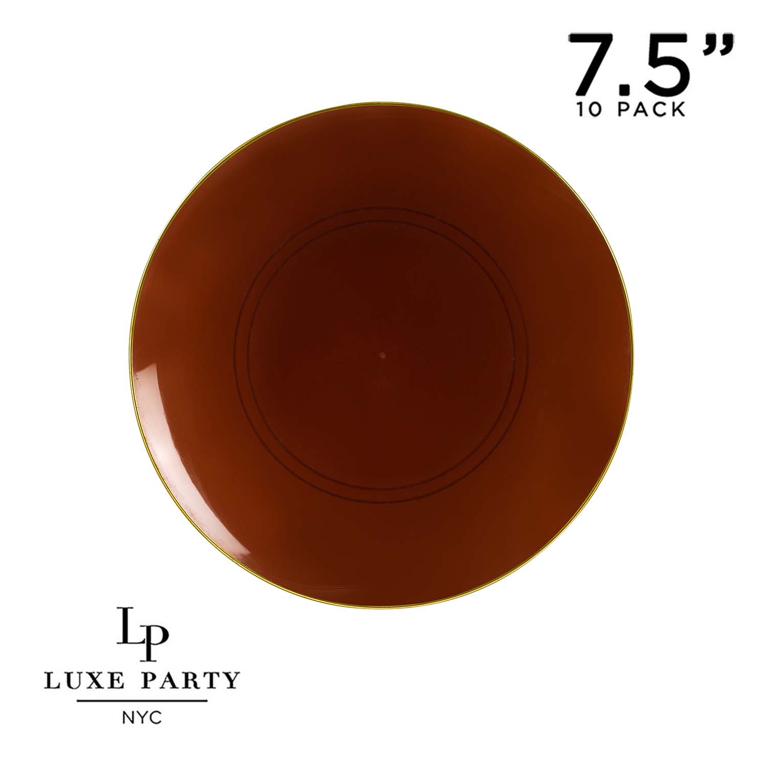 Luxe Party - Wholesale Disposable plate - Round Transparent Mocha • Gold Plastic Plates | 10 Pack