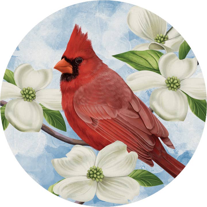 "Nature Cardinal" Round Car Coaster – Packaged for wholesale by Gift & Garden by Carson