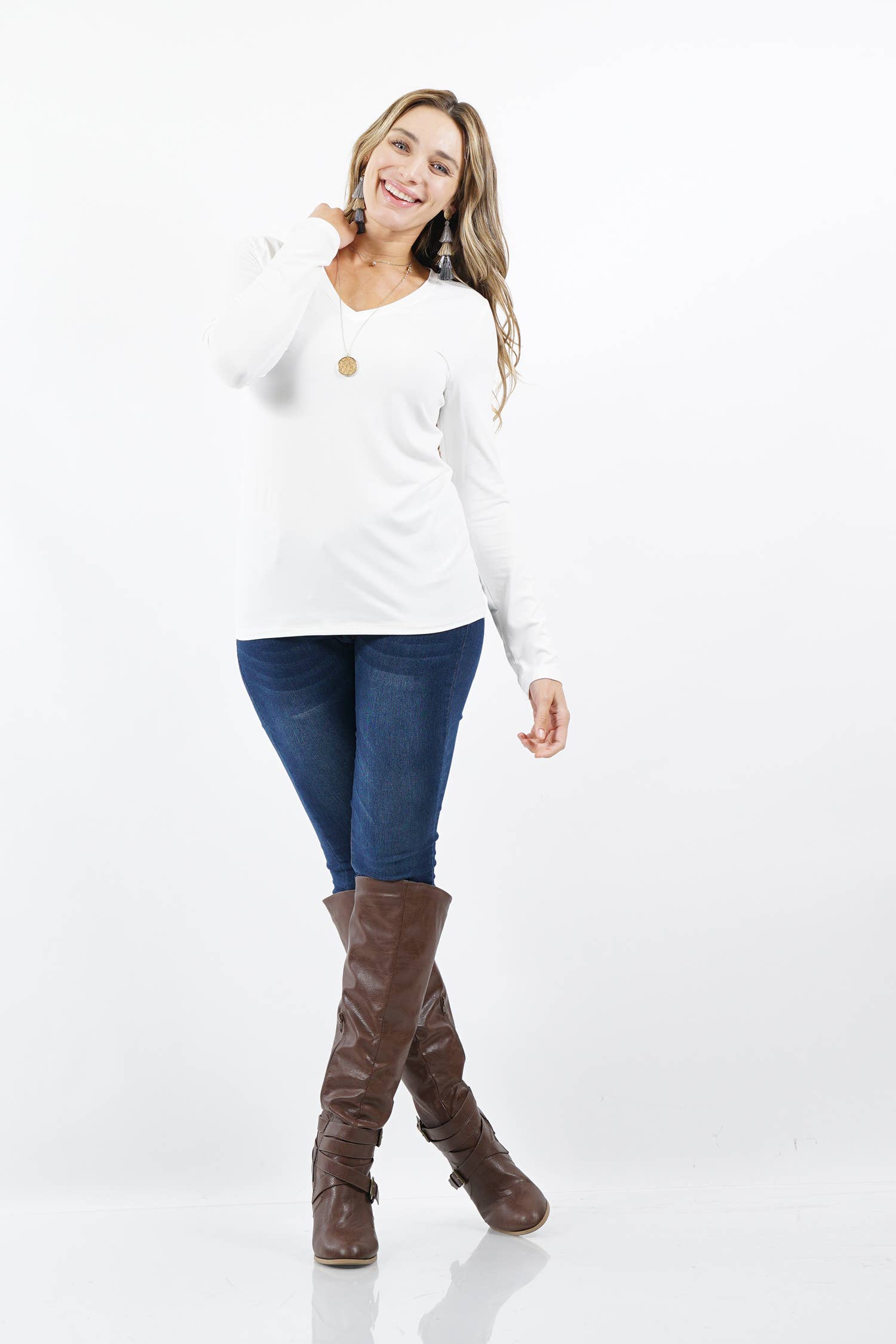 42POPS - Wholesale T-Shirt - Women's - ",...Plus Microfiber Long Sleeve V Neck Tee33