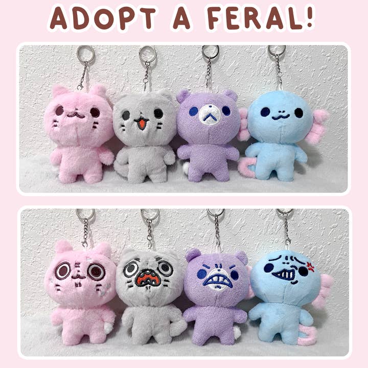 "Adopt A Feral" Double-Sided Plush Keychain for wholesale by TuziNeko