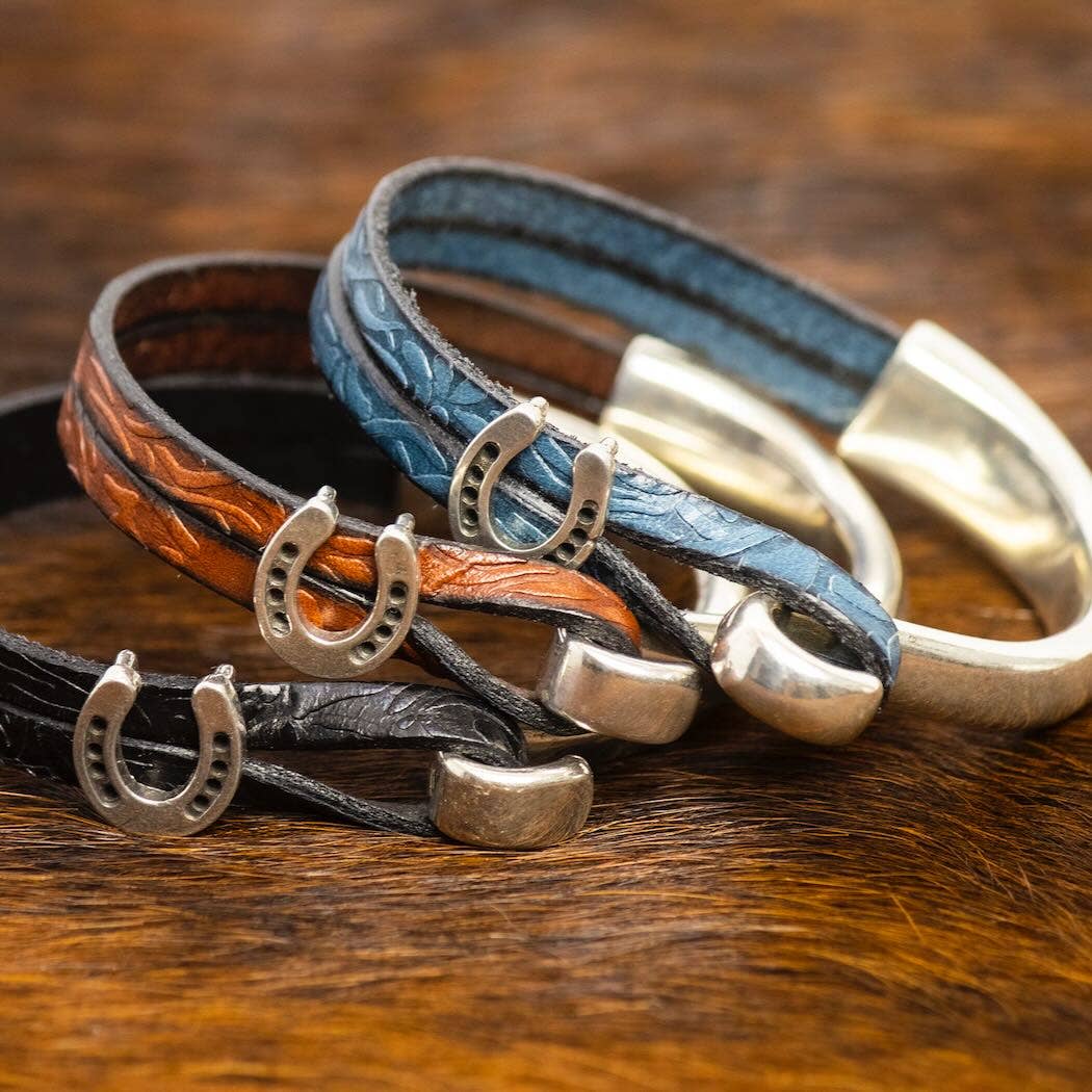 Montana Leather Designs - Wholesale Bangle Bracelet - (HC) Horseshoe Leather and Silver Plated Bracelet2
