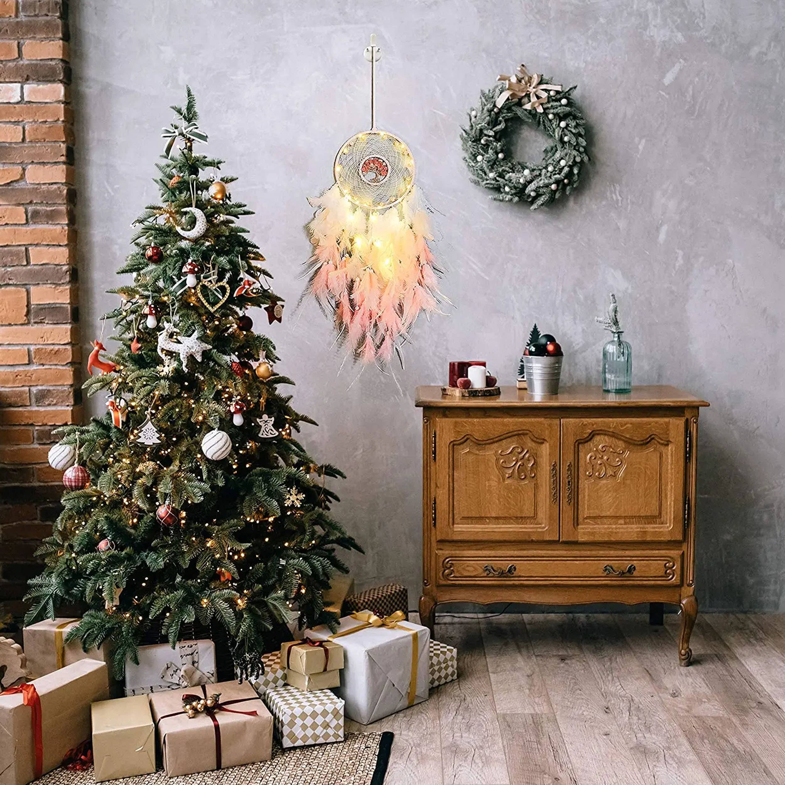 La Bella Monte - Vente Attrape-rêve - Attrape-rêves avec plumes et pierre de cristal, motif arbre de vie2