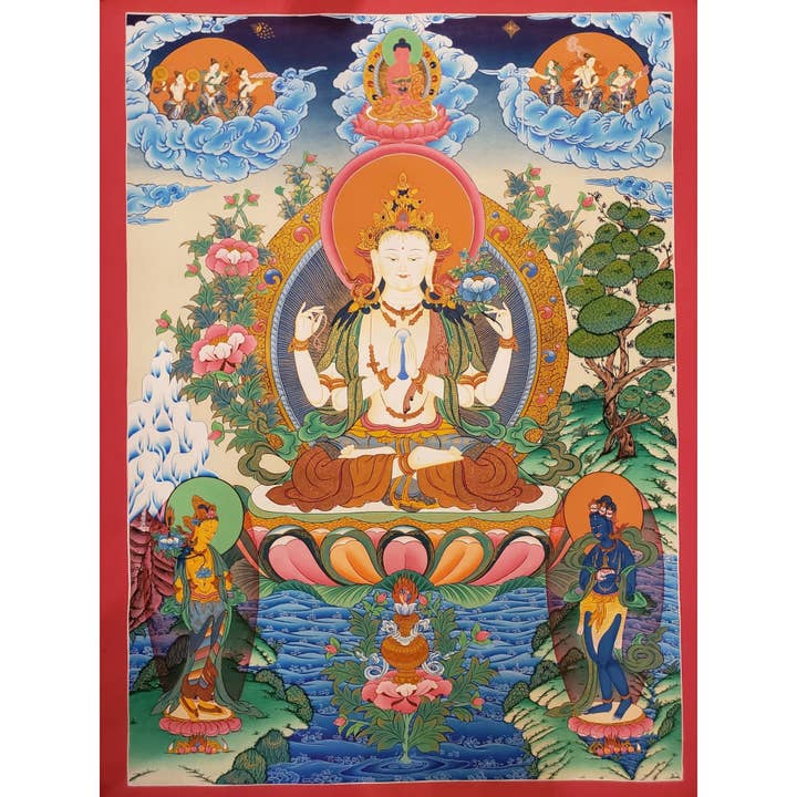 Chef-d'œuvre de Thangka de Chenrezig pour la vente par Art Of Tibet
