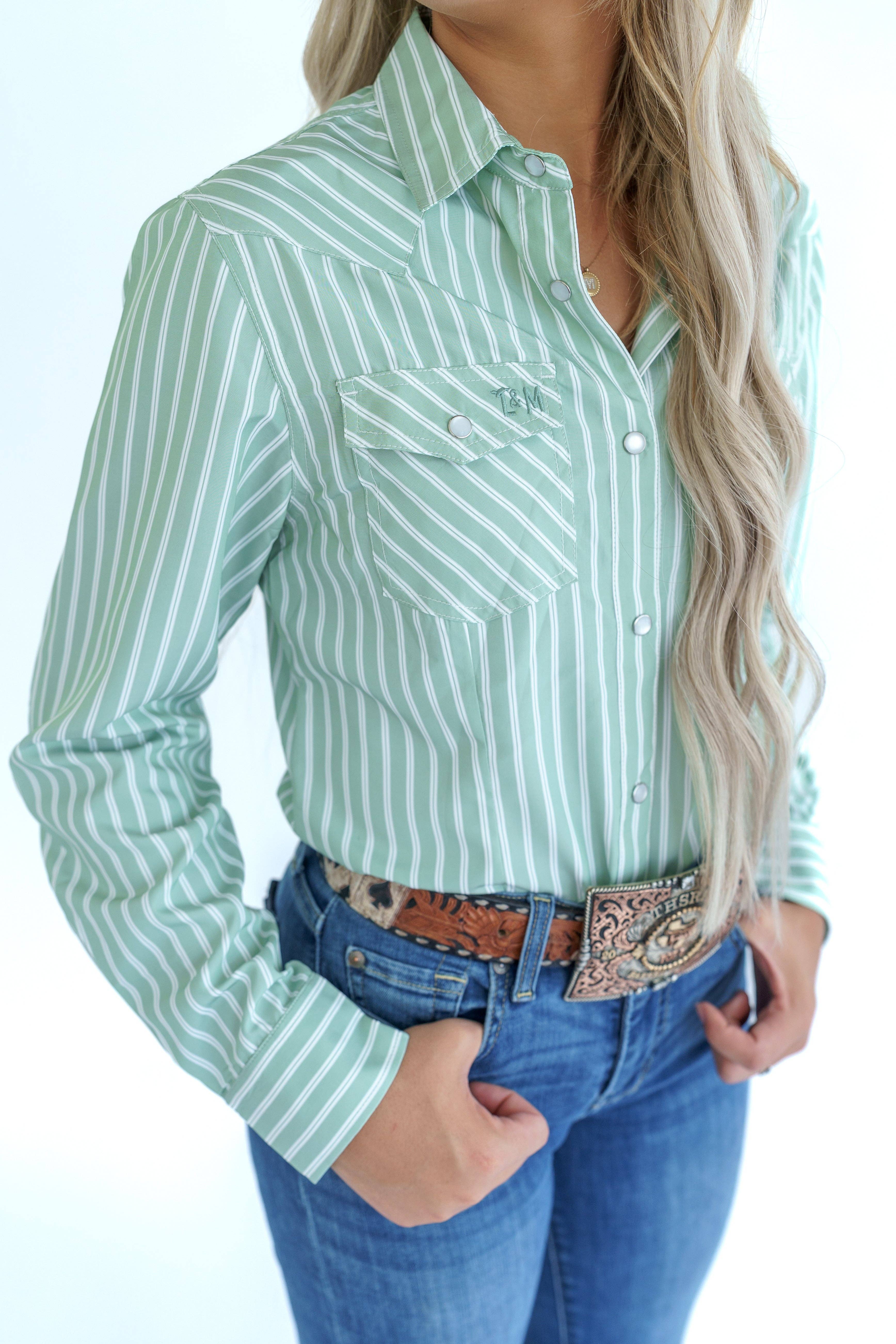 Legends and Mavericks Apparel - Vente Chemise à col boutonné – femme - Sauge sauvage-Jeunesse1