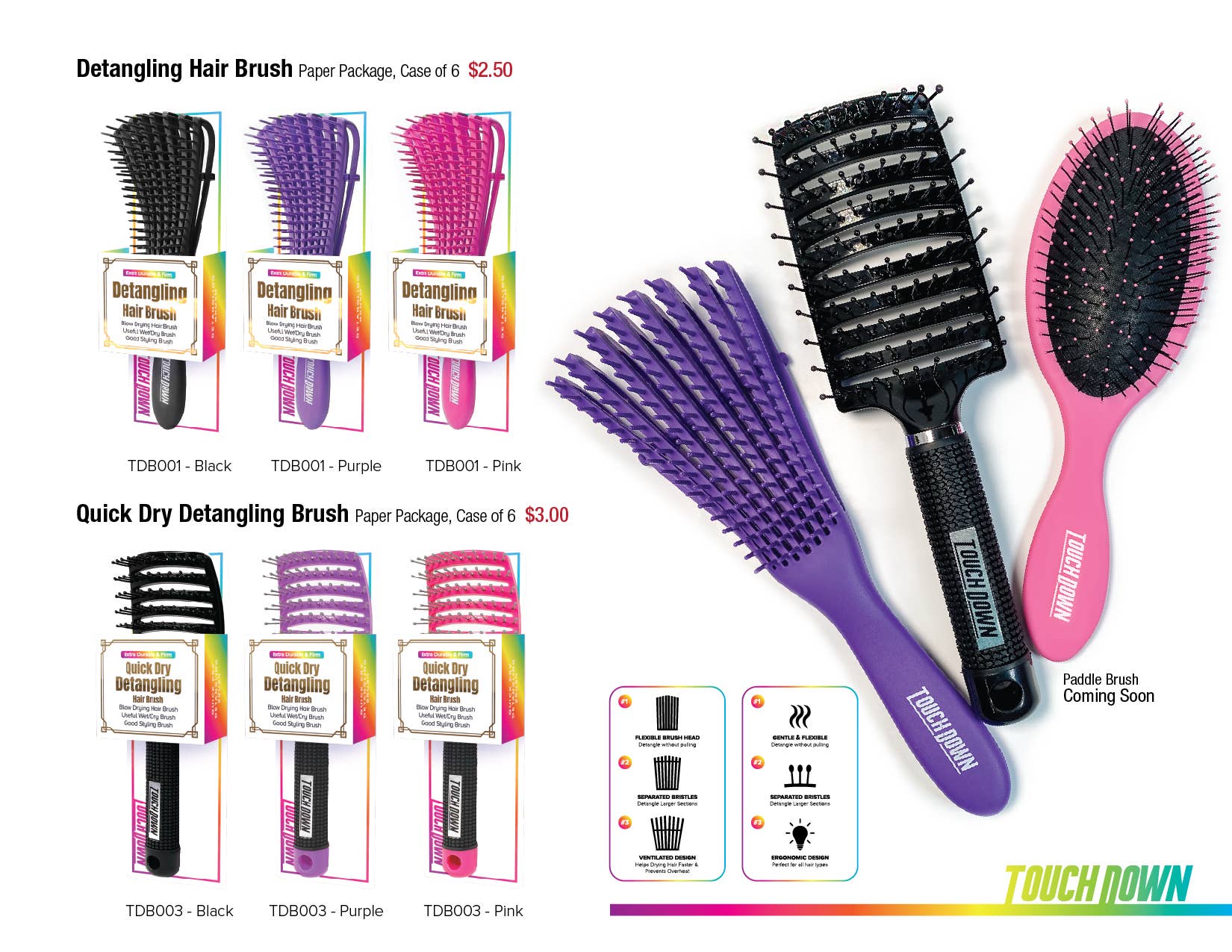 SM Beauty LLC - Wholesale Hair Brush/Comb - Touchdown Quick Dry Detangling Hair Brush4