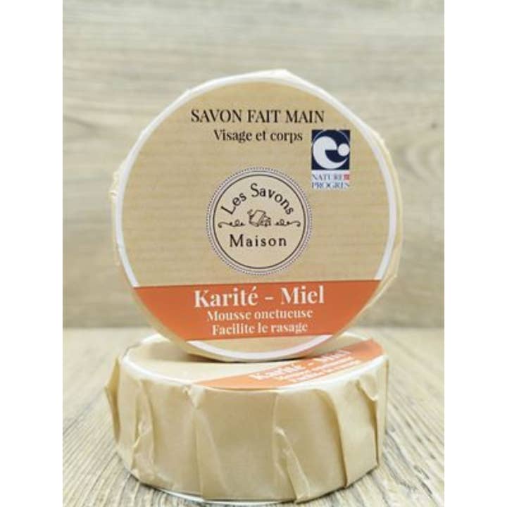 Runde Bio-Rasierseife Sheabutter - Honig 80g für den Großhandel von Les Savons Maison