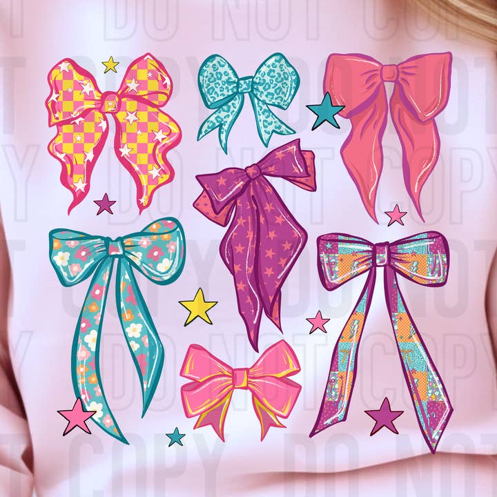 Trasferimento DTF Fiocchi Colorati Retrò per la vendita all'ingrosso da parte di K and M Designs