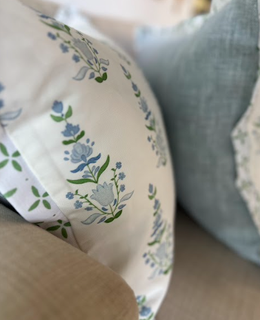 Wheaton Whaley Home - Wholesale Throw Pillow Cover - WWH Fave - Kristen Leigh's Ellie in Green & Blue w/ Folly Moss Flange4