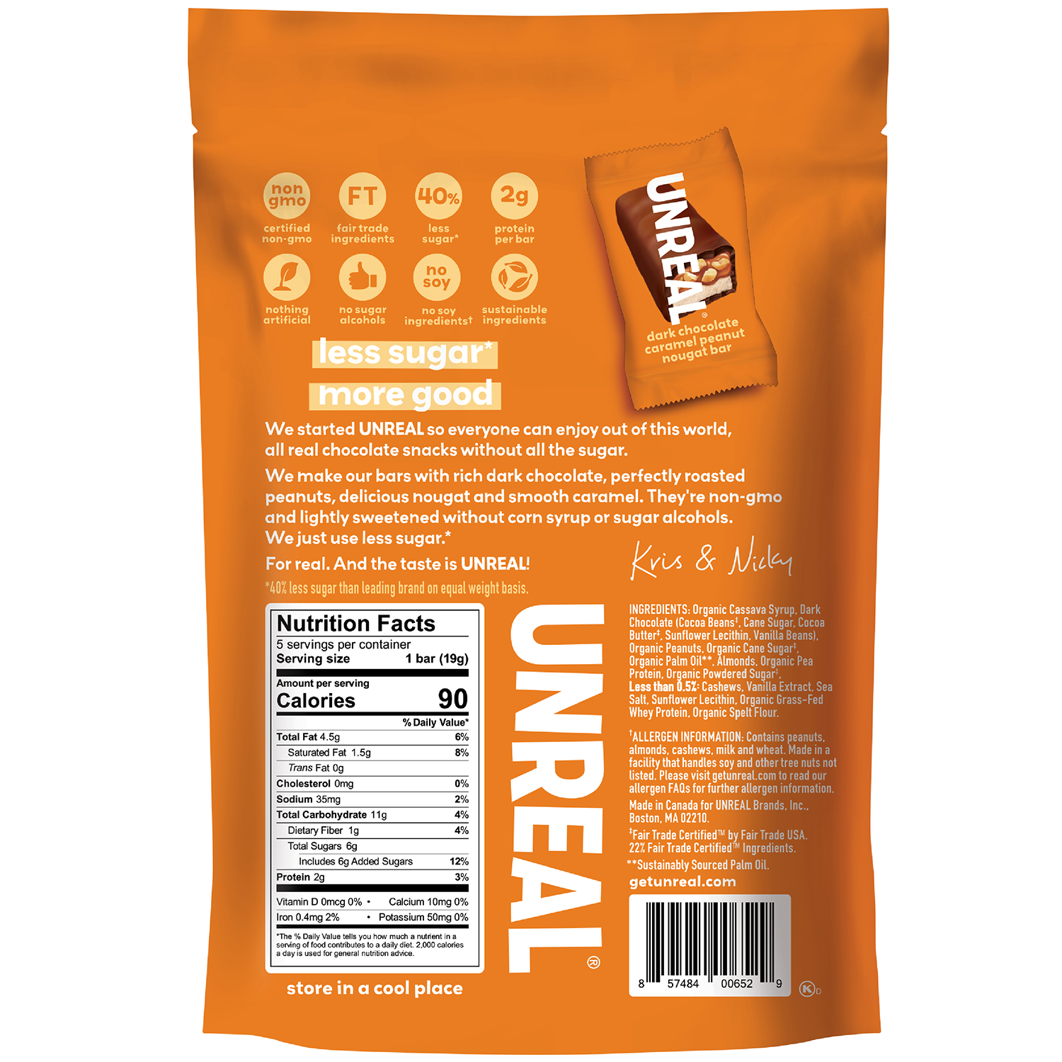 UNREAL - Vente Barre chocolatée - Barre de nougat aux arachides et caramel au chocolat noir - étui de 6 sacs1
