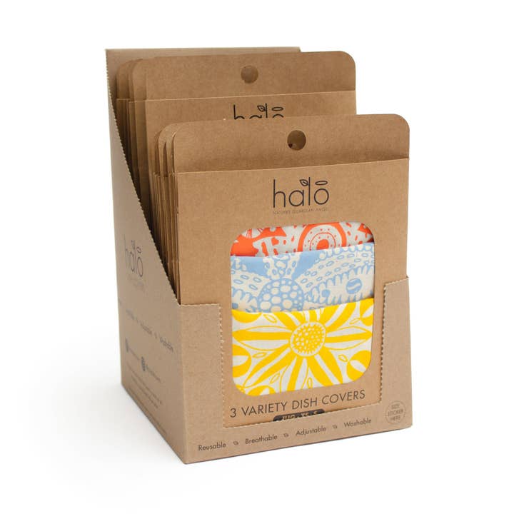 Halo Dish Covers - Wholesale Food Storage Wrap/Bag - Halo Dish & Bowl Mixed Case | Aloe Print: 16pc0