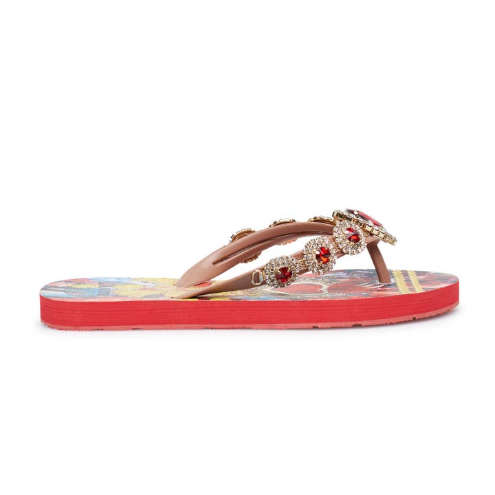 Exklusive, mehrfarbige Sandalen mit roten Schmucksteinen für den Großhandel von LA WATER