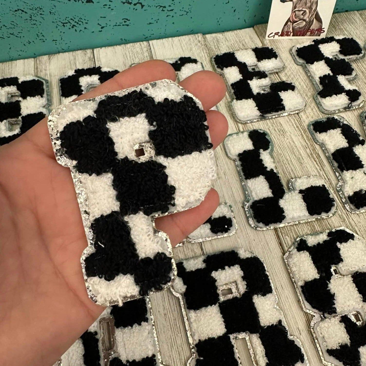 Crazy Heifers Wholesale - Wholesale Patch - Black Check Chenille Patches Letters A-Z-Iron on1