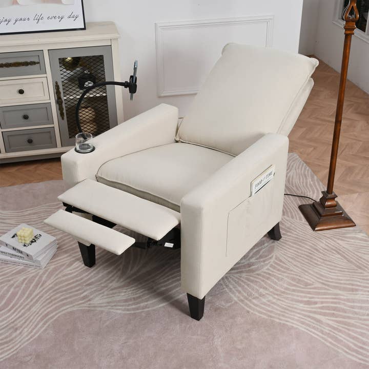 Orange County Decor - Wholesale Chair - Recliner Chairs For Adults, Adjustable Recliner Sofa With Mobile Phone Holder & Cup Holder, Modern Reclining Chairs Fabric Push Back Recliner Chairs For Living Room, Bedroom, Beige Beige Foam