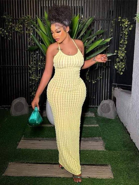 temperament halter backless lace up floor dress for wholesale by Flarix