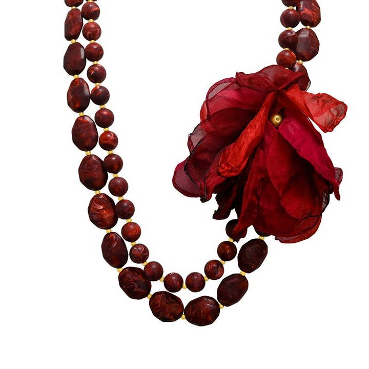 AMORINO SRL - Wholesale Beaded/Pearl Necklace - BEADED NECKLACE WITH FABRIC FLOWER1
