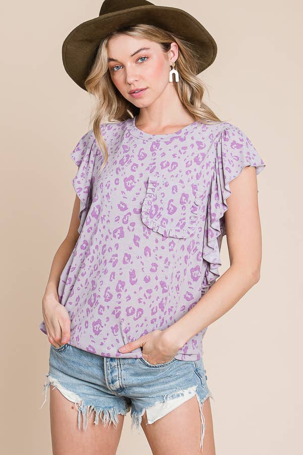 BUCKETLIST OUTLET - Wholesale Blouse - Women's - T1713A OUTLET SALE Animal Print Flutter Sleeve Top12