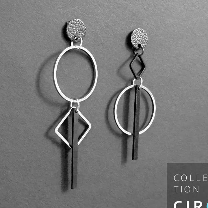 Ohrringe CIRCA | Geometrisches Design | Silber/Schwarz für den Großhandel von TINOLISS